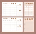 Christmas planner pages set. December monthly planner, gift list and wish list. Printable Christmas kit decorated by gingerbread c